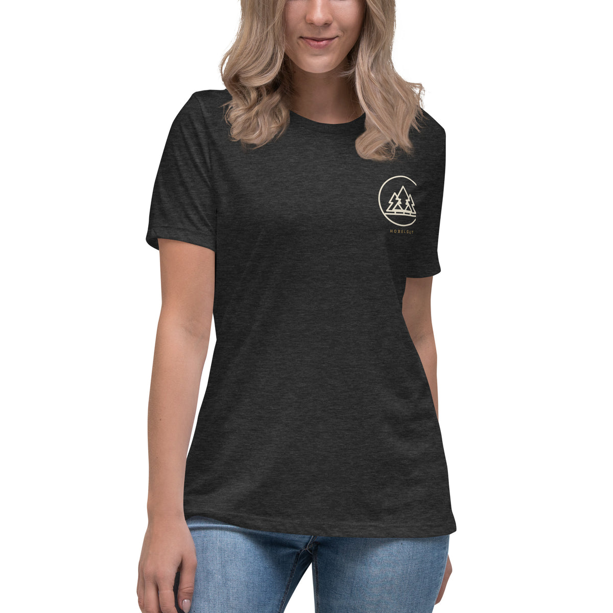 Drei Tannen – Damen-T-Shirt | Workwear Style – Dunkelgrau meliert, Vorderansicht