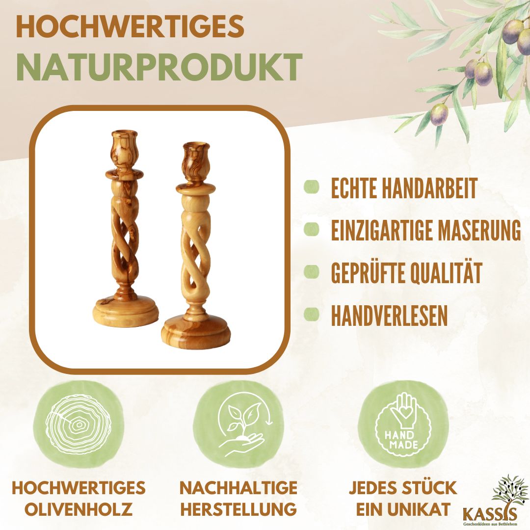 Olivenholz Kerzenständer modern 18 cm-2