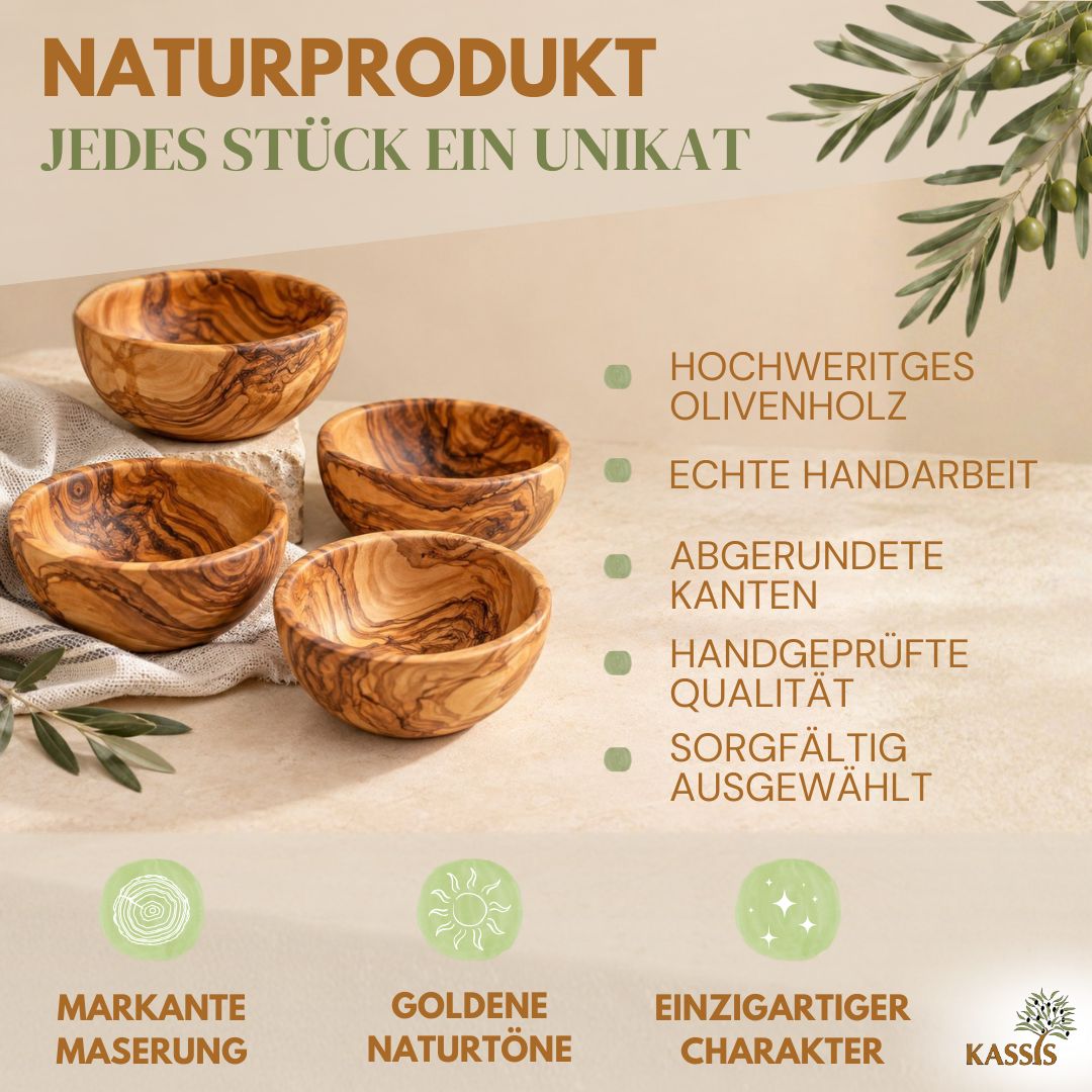 Schale aus Olivenholz Ø 12 cm | Handgefertigte Holzschale zum Servieren & Dekorieren-1