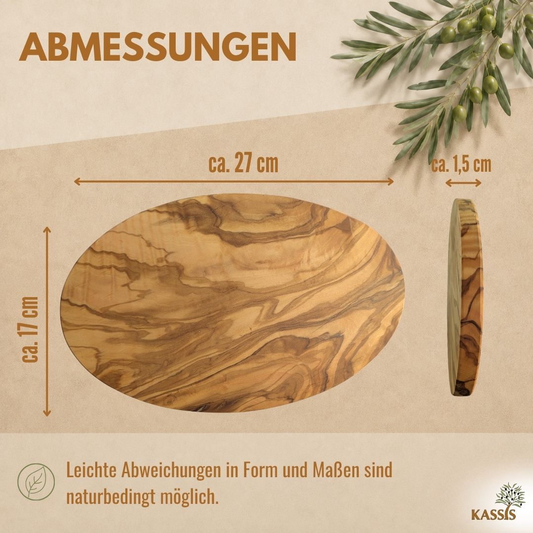 Servierbrett aus Olivenholz oval (27 × 17 cm) | Massives Schneidebrett & Frühstücksbrett-3