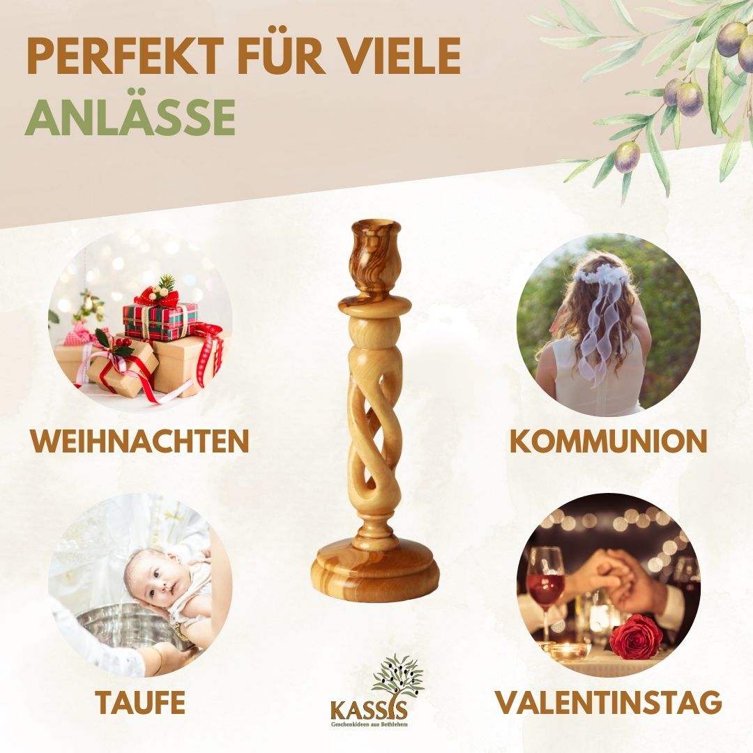 Olivenholz Kerzenständer modern 18 cm-1