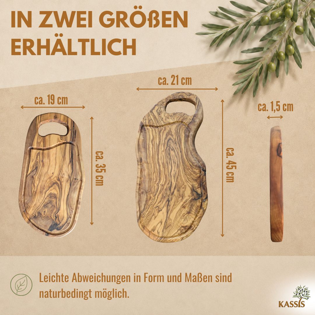 Schneidebrett aus Olivenholz mit Griff | Massives Küchenbrett zum Schneiden und Servieren-3