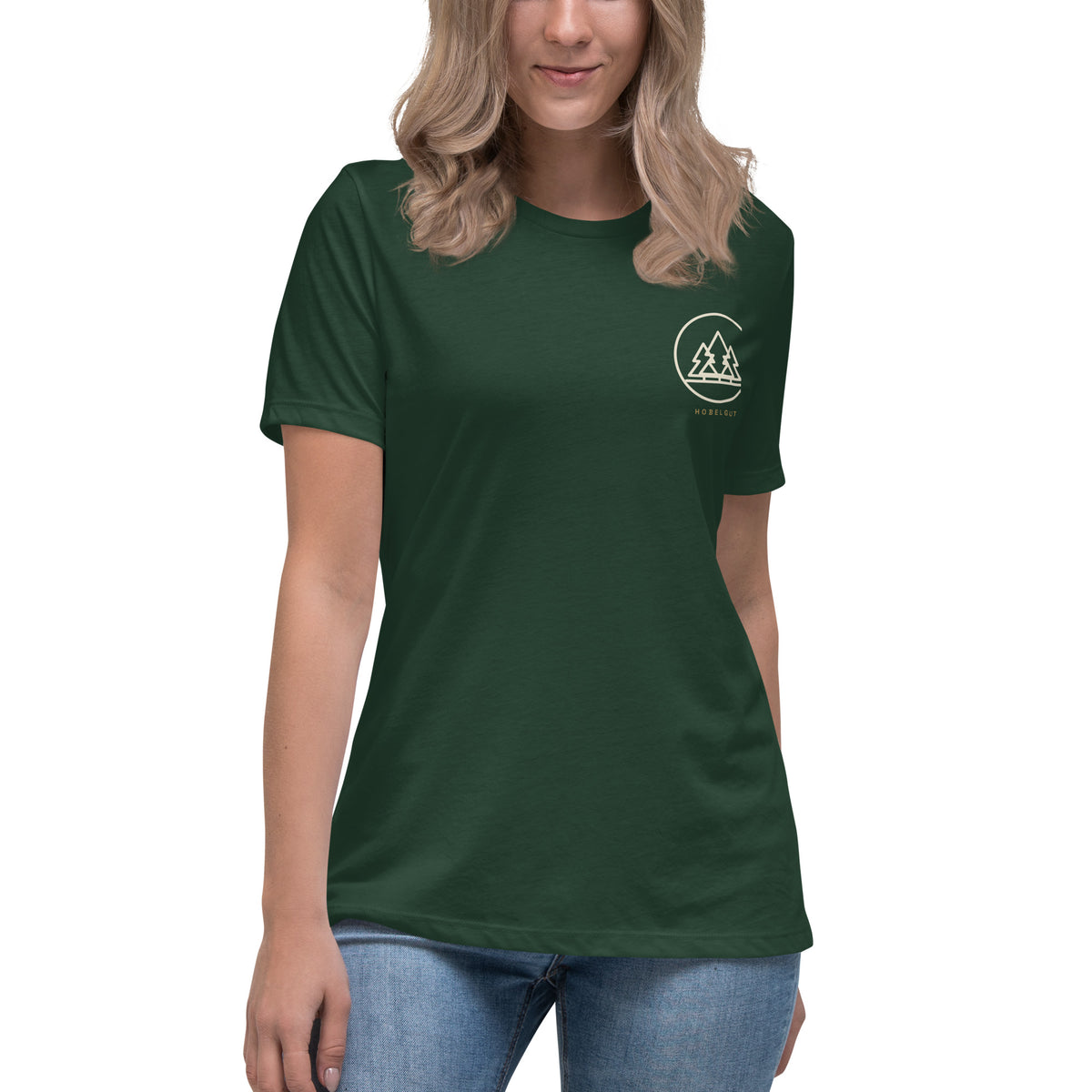 Drei Tannen – Damen-T-Shirt | Workwear Style – Waldgrün, Vorderansicht